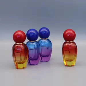 New Style Bowling Shape Perfume Bottle 30ml Gradient Color Glass Fragrance Atomizer Bottle with Ball Lids
