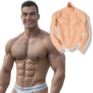 Roupas masculinas realistas de silicone falso, peito meio corpo com textura de pele realista, adereços para cosplay e Halloween