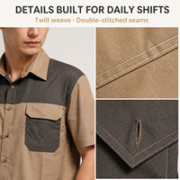 Chemise de travail à manches courtes pour homme avec logo personnalisé, contraste bicolore, poche et impression brodée, uniforme industriel OEM
