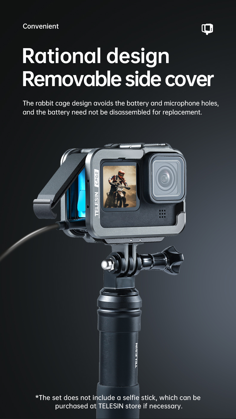 Telesin Aluminum Cage Metal Video Cage Protective Frame case for GoPro 11/10/9 Camera