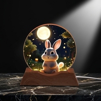 Lampe de nuit LED UV imprimée sur cristal, base en plastique imitation bois, lampe de bureau, cadeau décoratif personnalisé en gros, lapin de jade lunaire