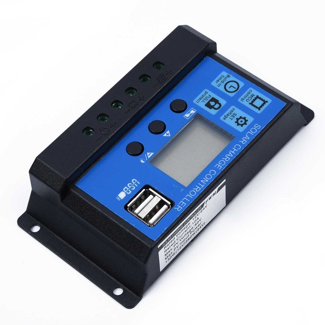 Solar Charge Controller 12V/24V 10/20/30A Auto PWM 5V Output Solar Panel Battery Controller Regulator With Dual USB LCD Display