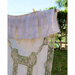 Impresionante Cortina Hecha a Mano de Lino Color Mantequilla y Encaje de Burano con Cinta de Gancho y Bucle 250x160cm - Product Image 2