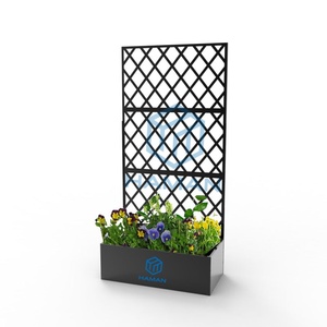 Lit surélevé de jardin en acier avec pots Panneaux en <span class=keywords><strong>treillis</strong></span> <span class=keywords><strong>Plante</strong></span> autoportante en poly rotin pour l'escalade, la plantation, la cour et le patio - Product Image 5