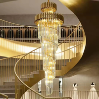 Lustres suspendus pour escalier en cristal long de luxe haut de gamme, design nordique, or noir, villa