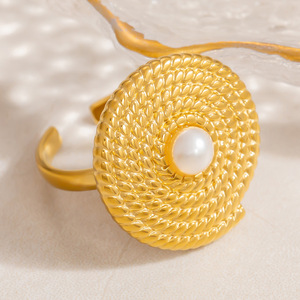 Pearl <b>Ring</b> Geometric Design 18k Gold Plated <b>Titanium</b> Steel Unisex Everyday Wear Jewelry JZ21160 - Product Image 4