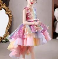 Детская одежда на заказ, модное Радужное платье с блестками, платье для девочек, платье для девочек