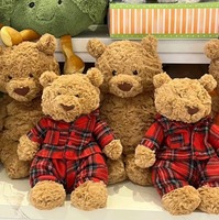   Boneka Beruang Barcelona Edisi Terbatas Natal, Pakaian Kotak-kotak, Super Lembut, Isi Kapas PP, Hadiah Ulang Tahun, Unisex