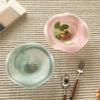 Assiette à fruits en verre à motif floral artistique effet éclaboussures d'encre, Bol à salade givré effet brume, Centre de table créatif pour la maison