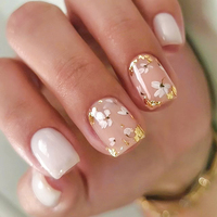 24 Pièces Faux Ongles Longs Ballerine Française, avec Colle Gel, Motifs Fleur Papillon, à Pression en Acrylique, Couverture Complète