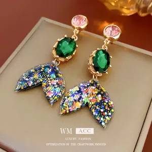 Fashion Colorful Resin Geometric Earrings Long Shiny Chandelier Earrings Crystal Rhinestone Drop