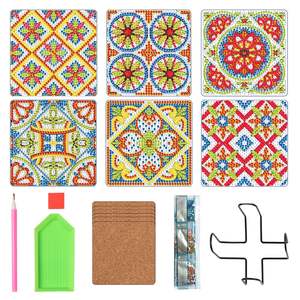 5D DIY Mandala Flor de Natal Animal Oceano 6/8/9/12/18 Peças Com Stand Titular Chá DIY Pintura Diamante Coaster Set Kit - Product Image 6