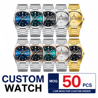Montre à quartz pour homme BINBOND B102 102 avec logo personnalisé, bracelet en cuir et acier, affichage de la date et du jour, luminescente, étanche, montre-bracelet de style professionnel