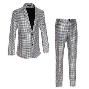 Traje para adultos, hombre, novio, boda, Blazer, pantalones, conjunto de 2 piezas, vestido de lentejuelas con cuello levantado para cantante, Anfitrión, fiesta de Halloween - Product Image 2