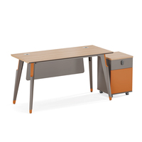 Bureau d'angle moderne de luxe en MDF modulaire convertible avec tiroirs d'écriture, mobilier de personnel informatique, bureau d'ordinateur en aluminium bleu et gris