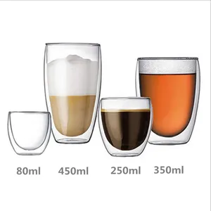 Hochboro silikat glas wärme isolierte doppelwandige Espresso tasse ohne Griff für heißen Kaffee und Tee mit Bambus deckel