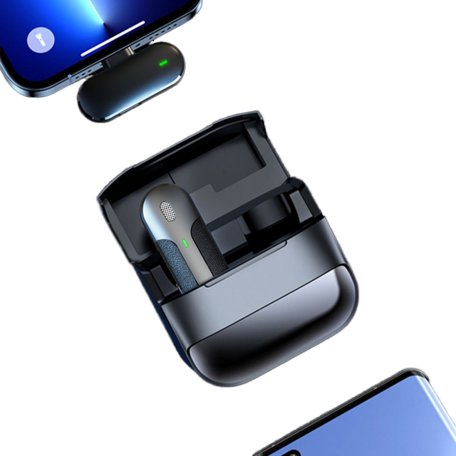 Mini Wireless Lapel Microphone Charging Case Dual Channel Portable Audio Mic for Interview Podcast Vlog Live Streaming