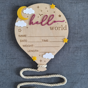 Uionen Plaque en bois « Hello World » pour annonce de naissance, plaque de marquage des étapes de croissance du bébé, nom, date, poids, longueur, accessoire photo pour nouveau-né - Product Image 3