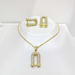 Collar y aretes de plata 925 personalizados, conjunto geométrico de estilo hip hop, diseño de lujo, chapado en oro de 18k, conjunto de joyería de moda para mujer. - Product Image 1
