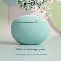 WC intelligent innovant à chasse d'eau automatique par capteur, cuvette WC vert/jaune, toilettes intelligentes aux formes arrondies, télécommande