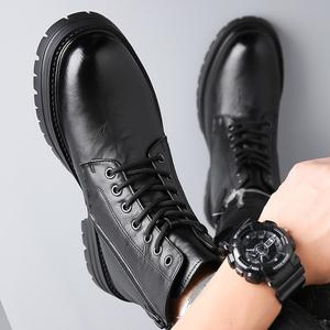 Martin <b>Boot</b> <b>Men</b> Ankle Round Toe Flat Heel Leather Anti Slippery Lace Up <b>Work</b> Shoe Winter Fashion - Product Image 3