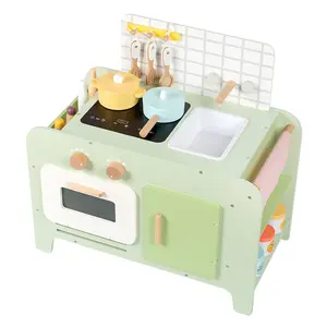 Mainan Set dapur hijau Mini simulasi kayu, mainan anak, permainan peran edukasi dini, memasak, desain baru