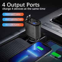 Pengisi Daya Mobil 4-in-1 Multi-Port Pengisian Cepat Kabel Ganda Dapat Ditarik PD3.0 Output 33W 5V/3A Perlindungan SCP OTP OVP 360