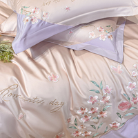 Ensemble de literie brodée en coton 100% de qualité supérieure, ensemble de draps romantiques à fleurs de cerisier, ensemble de housse de couette esthétique haut de gamme