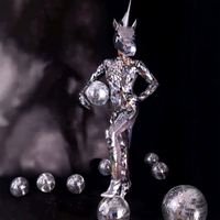 Nouvelle technologie de costume de performance, Masque de tête de cheval argenté effet miroir, Accessoires de danse mécanique, Design élégant pour adultes