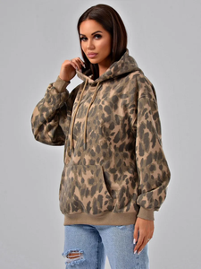 Hot Bán Bán Buôn Xu Hướng Của Phụ Nữ Leopard In Áo Giản Dị Thời Trang Phố Thoải Mái Phù Hợp Dài Tay Áo Dây Kéo Trùm đầu Áo - Product Image 2