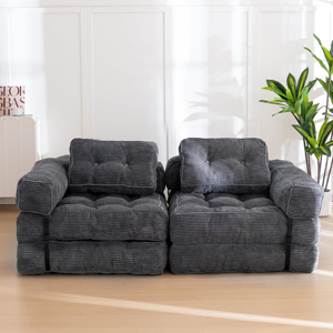 Canapé-lit carré extensible en velours européen, pliable, spacieux, moderne, convertible, futon complet, matelas pour salon et invités, couleur foncée - Product Image 2