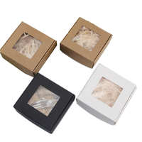 Pas cher bas prix petite boîte à savon carrée pliante plate boîte d'emballage en papier kraft uni pour petit porte-clés cadeau avec fenêtre en pvc transparent