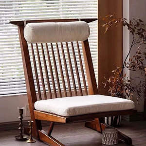 Fauteuil inclinable en bois massif de style japonais, dossier haut, pour balcon ou maison d'hôtes, design Wabi Sabi - Product Image 5