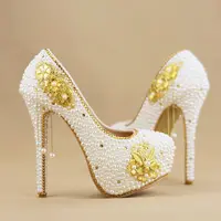 S454A 2022 yüksek kaliteli inci el yapımı elmas 14cm beyaz inci düğün gelin ayakkabıları