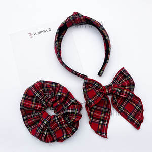 Christmas <strong>Tartan</strong> Hair Bow Fabric Hemmed Edge Bow <strong>Headband</strong> and Scrunchies for Girls Customized Size and Design - Product Image 1