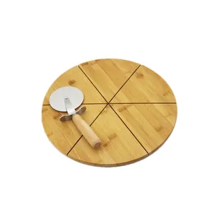 Bloc à découper fromage rond en bambou, planche à pizza de haute qualité en bambou avec couteau 1 pièce