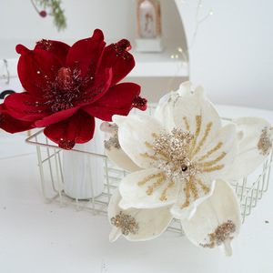<b>Red</b> Velvet Christmas Flower Tree <b>Ornament</b> Glitter Christmas Flowers for Christmas Tree Decorations - Product Image 4