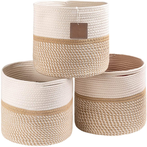 QJMAX High Quality Cotton rope Woven Storage Bucket Snack Basket Multi-Function Cotton Rope Storage Basket