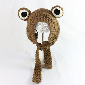 HZM-18517 Vente en gros de bonnets en crochet de grenouille faits à la main, bonnets d'hiver chauds en peluche pour bébés, animaux en tricot pour enfants - Product Image 5