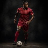 Setelan Jersey Sepak Bola Lengan Pendek Pola Daun Poliester 26/27 untuk Turnamen Liga Klub dengan Cetak Lencana Nama Kustom