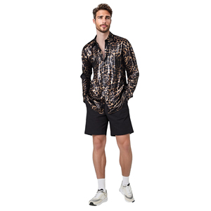 <span class=keywords><strong>Chemise</strong></span> à manches longues à boutons zébrés dorés brillants pour <span class=keywords><strong>homme</strong></span> Style années 1980 Chemisier disco métallisé Accessoire supérieur - Product Image 1