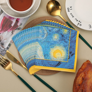 Servilletas de papel cuadradas desechables DAMAI con estampado de la Noche Estrellada de Van Gogh, pañuelos decorativos de arte creativo para la mesa de fiesta. - Product Image 3