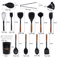 15 pièces en 1 ensemble, accessoires de cuisine en silicone, ustensiles de cuisine, ustensiles de cuisine en silicone avec poignées en bois