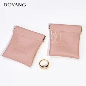 Bolsa de embalaje de joyería con cordón de lujo con logotipo personalizado de Boyang, bolsa de joyería de cuero PU