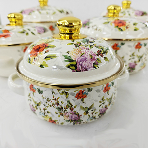 5 pièces émail casserole pleine fleurs émail couvercle or Grim vente chaude 16/18/<span class=keywords><strong>20</strong></span>/22/24 <span class=keywords><strong>cm</strong></span> 2024 nouveaux modèles - Product Image 2