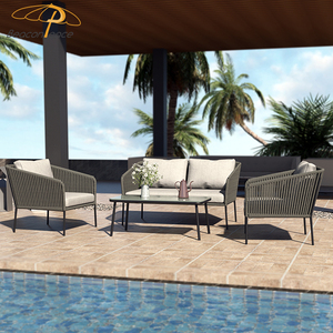 Ensemble de canapés 4 places modernes et imperméables, tissage de corde de meubles, ensemble de canapés de <span class=keywords><strong>jardin</strong></span> Villia pour cour extérieure en aluminium - Product Image 1