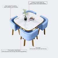 Table à manger ronde moderne en bois et métal avec plateau en marbre, ensemble de 4 chaises à dossier en cuir pour la maison, le bureau, l'appartement, la villa, l'atelier