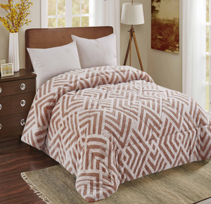 Juego de funda nórdica de piel sintética de pelusa de conejo Jacquard de tamaño Queen, ropa de cama cómoda y esponjosa de felpa con sábana plana para uso doméstico - Product Image 1