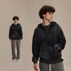 2668 Venta al por mayor de alta calidad, 420 g/m², Oversize, Vintage, Unisex, Lavado, Holgado, 100% Algodón, Invierno, Bordado, con Cremallera y Bolsillo - Product Image 3