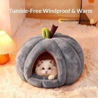 Coussin pour animaux de compagnie semi-fermé chaud pour l'automne et l'hiver, en forme de citrouille, rembourré en coton PP, amovible et lavable, pour l'extérieur